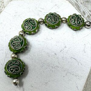 Vintage Green Silver Filigree Decorative Cloisonne Beads Disc